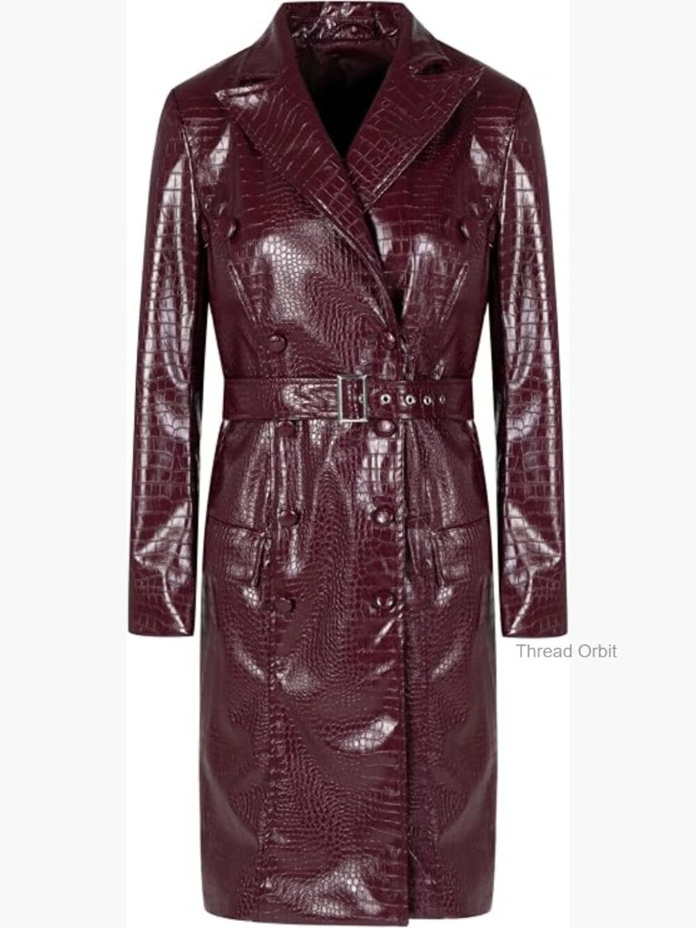 Classic Long Faux Leather Belted Trench Coat Jacket - Picture 1 of 7